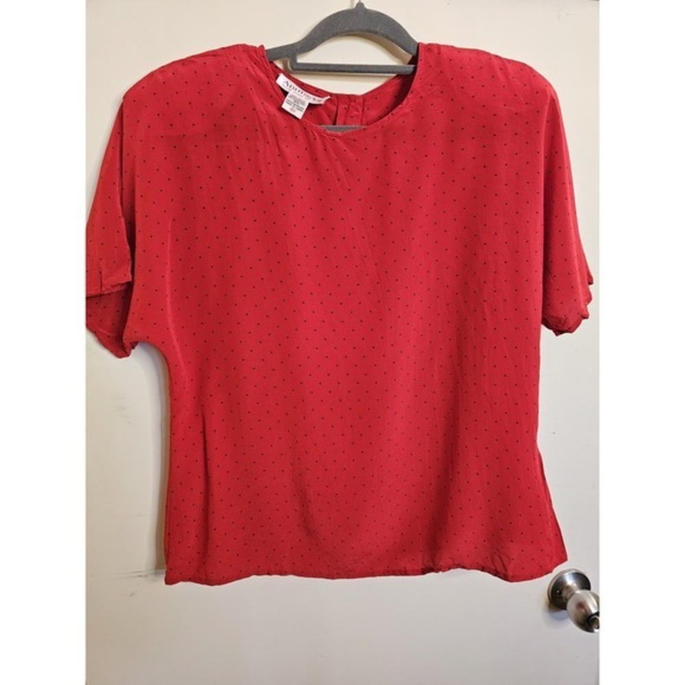 Vintage Ann‎ Taylor Red Polka Dot Top Woman's Size 12 100% Silk Shoulder Pads